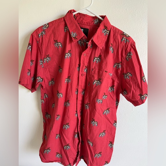 Red RSQ collective short sleeve button down shirt, men’s M - Picture 1 of 3